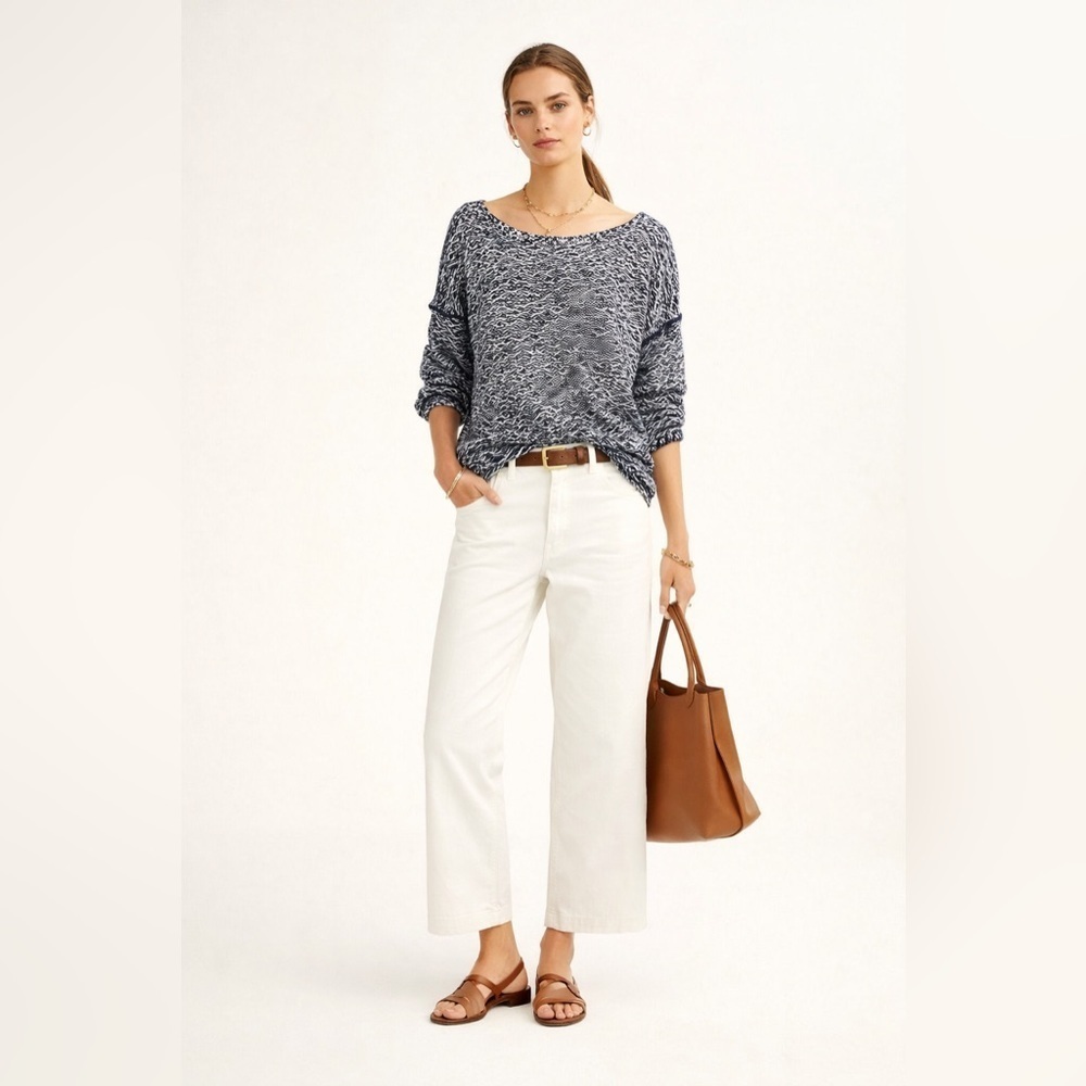 J. Crew navy and white mixed yarn sweater. Size XL